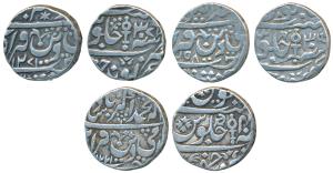 Silver Rupee (3), Orchha Mint, in the name of Muhammad Akbar II, AH 1221/4X, 1258/3X & 127