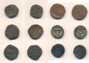 Copper Paisa (6), Baroda, Sayaji Rao II, in the name of Muhammad Akbar II; Bindraban, in t