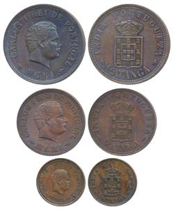 Carlos, Copper ½, ¼, and 1/12 Tanga, 1901. Extremely Fine, Scarce. (3)