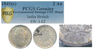 Victoria Queen, Silver 2 Annas, 1841, Madras Mint, divided Legend, S incuse WW raised, hig