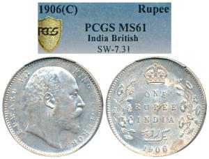 Edward VII, Silver Rupee, 1906, Calcutta Mint. Graded by PCGS MS61.