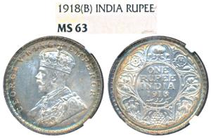 George V, Silver Rupee, 1916, Calcutta Mint, (Prid 212). Graded by NGC MS63.