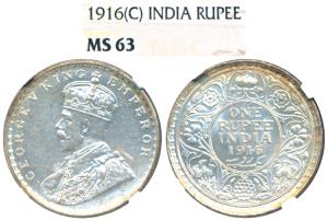 George V, Silver Rupee, 1918, Bombay Mint, (Prid 224). Graded by NGC MS63.