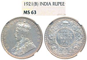 George V, Silver Rupee, 1921, Bombay Mint, (Prid 227). Graded by NGC MS63.