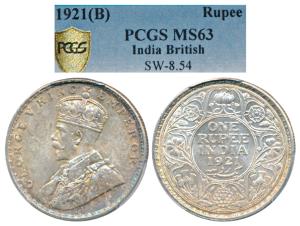 George V, Silver Rupee, 1921, Bombay Mint (Prid 227). Graded by PCGS MS63.