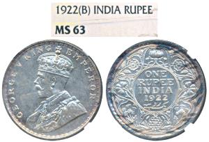 George V, Silver Rupee, 1922, Bombay Mint, (Prid 228). Graded by NGC MS63.