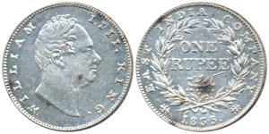 William IV, Silver Rupee, 1835, Bombay Mint, No initials, B / II, Bud leaves, 20 Berries, 