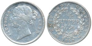Victoria Queen, Silver ¼ Rupee, 1840, Calcutta Mint, divided legend, Mule, WW raised, wrea