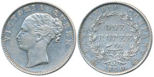 Victoria Queen, Silver Rupee, 1840, Madras Mint, continuous legend, English Head with Comp