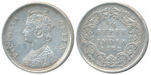 Victoria Queen, Silver ¼ Rupee, 1862, Madras Mint, A / I / No mint mark, (Prid 378). Very 