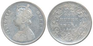 Victoria Queen, Silver Rupee, 1862, Bombay Mint, Mule, A / II, only ‘v’/ no crescent; elon