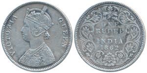 Victoria Queen, Silver Rupee, 1862, Calcutta Mint, A / III, without crescent, (Prid 65). V