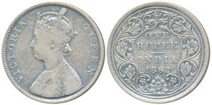 Victoria Queen, Silver Rupee, 1862, Bombay Mint, B / II / 0 / 7, (Prid 88). Fine, Very Rar