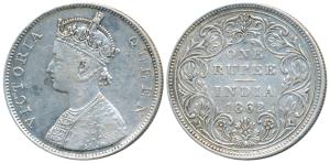 Victoria Queen, Silver Rupee, 1862, Bombay Mint, B / II / 0 / 10, Unlisted in Pridmore. Ab