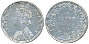 Victoria Empress, Silver ¼ Rupee, 1887, Bombay Mint, C / II / B raised, (Prid 420). Extrem