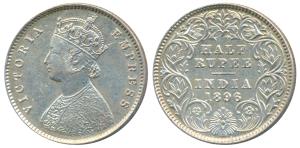 Victoria Empress, Silver ½ Rupee, 1896, Calcutta Mint, A / I / C incuse, (Prid 279). Clean