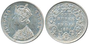 Victoria Queen, Silver Rupee, 1874, Bombay Mint, C1 / II / No mint mark, (Prid 141). Extre