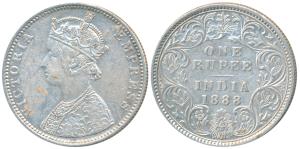 Victoria Empress, Silver Rupee, 1888, Bombay Mint, C2 / I / B incuse, normal ‘B’, rev. I v