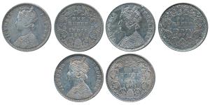 Victoria Empress, Silver Rupee, (3) 1891 & 1901 both B incuse; 1898 C incuse. Very Fine to