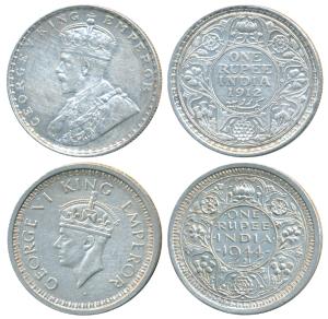 George V, Silver Rupee, 1912; Half Silver Rupee, 1944, both Bombay Mint. Very Fine+. (2)