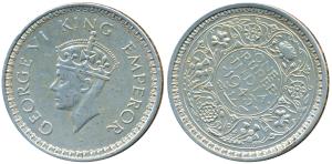 George VI, Half Silver Rupee, 1943, Bombay Mint, C / II / diamond, Error, die rotate to 2 