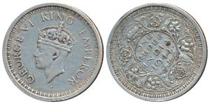 George VI, Half Silver Rupee, 1944, Bombay Mint, D / Ia / dot, Error, die rotate to 10 o’c
