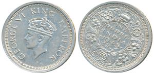 George VI, Half Silver Rupee, 1945, Bombay Mint, D / Ia / dot, Error, Extremely Fine 1 o’c