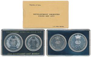 1973 Uncirculated Set, Grow More Food, set of 2, Rupees 10 and 20. In immaculate condition
