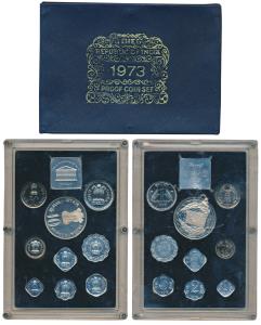 1973 Proof Set, Grow More Food, set of 10, 1 Paisa to Rupees 10. In immaculate condition, 