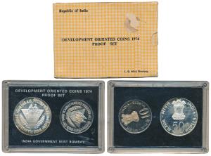 1974, Proof Set, Grow More Food, set of 2, Rupees 10 and 50. In near immaculate condition,