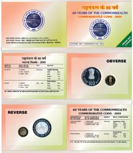 2009 Proof set, 60 Years of the Commonwealth, set of 2, Rupees 5 and 100. In immaculate co