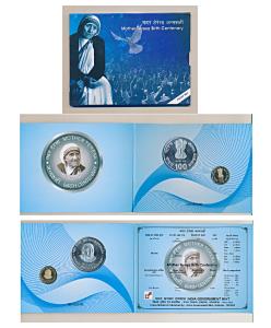 2010 Proof Set, Mother Teresa Birth Centenary, set of 2, Rupees 5 and 100. In immaculate c