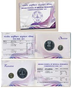2011 Uncirculated Set, Indian Council of Medical Research, set of 2, Rupees 5 and 100. In 