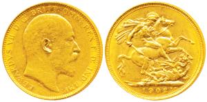 Australia, Edward VII, Gold Sovereign, 8g, 1902, ‘P’ mint mark for Perth Mint, St. George 