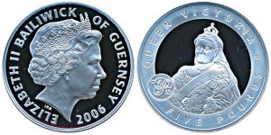 Bailiwick of Jersey, Elizabeth II, Silver 5 Pounds, 28.3g, 2006, Queen Victoria. Proof, in