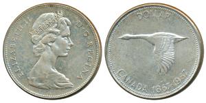 Canada, Elizabeth II, Silver Dollar, 1967, (KM 70). About Uncirculated.