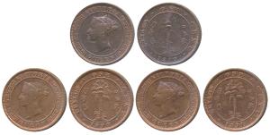 Ceylon, Victoria, Copper Cent, (3) 1870, 1890 and 1891 (KM 92). Fine+ to About Very Fine. 