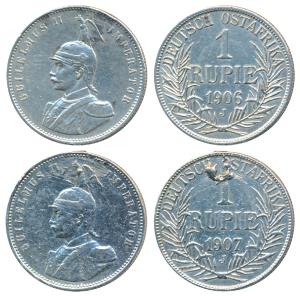 German East Africa, Wilhelm II, Silver Rupie/Rupee, 1906J & 1907J (KM 10). Very Fine+, the