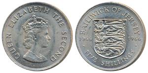 Jersey, Elizabeth II, Cupro-Nickel, 5 Shillings, 1966, obv. bust of the Queen, rev. shield