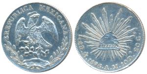Mexico, Silver 8 Reales, 1896, eagle holding a snake in its beak (KM 377.10). Uncirculated
