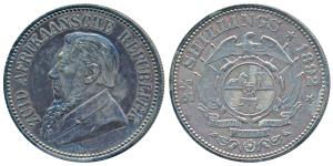 South Africa, Silver 2½ Shilling, 1892, rev. lagged arms above banner, with an eagle at to
