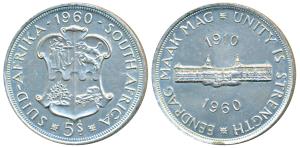 South Africa, Half Silver 5 Shillings, 28.28g, 50th Anniversary South Africa Union, 1960 (