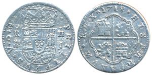 Spain, Philip V, Silver 2 Reales, 4.39g, 1718, (KM 671). Very Fine.