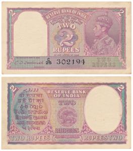 George VI, Rupees 2, 1943, signed C. D. Deshmukh, Prefix C (J&R 4.2.2). About Extremely Fi