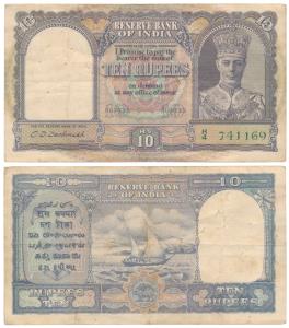 George VI, Rupees 10, 2nd issue, 1944, signed C. D. Deshmukh (J&R 4.6.1). Very Fine.