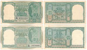 Rupees 5, 1950 and 1953, signed B. Rama Rau, (J&R 6.3.1.1 and 6.3.3.1). Extremely Fine. (2