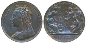 Calcutta International Exhibition, 1883-1884, Copper Medal, 76.5mm, obv. crowned draped bu