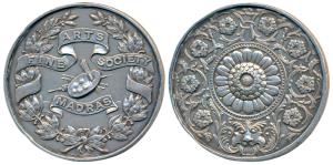 Fine Arts Society Madras, Silver Prize Medal, obv. artist's palette and legend on scroll w