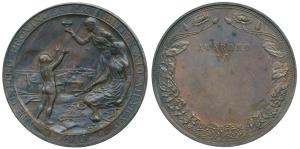 The United Provinces Exhibition, Allahabad, Copper Medal, 91.4g, obv. two Indian women, on