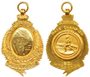 Deccan Gymkhana, Poona City, Gold Medal, 17.86g, obv. map of undivided India, with motto H